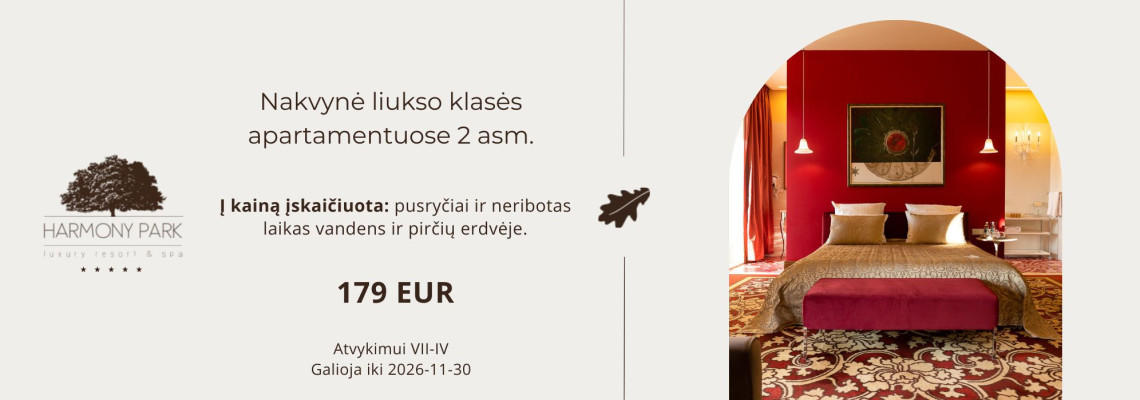Poilsis „Harmony Park“ viešbutyje liukso klasės apartamentuose 2 asm. 
