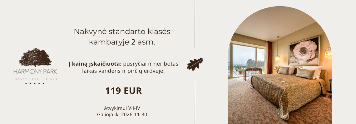 Poilsis „Harmony Park“ viešbutyje, standarto klasės kambaryje 2 asm.
